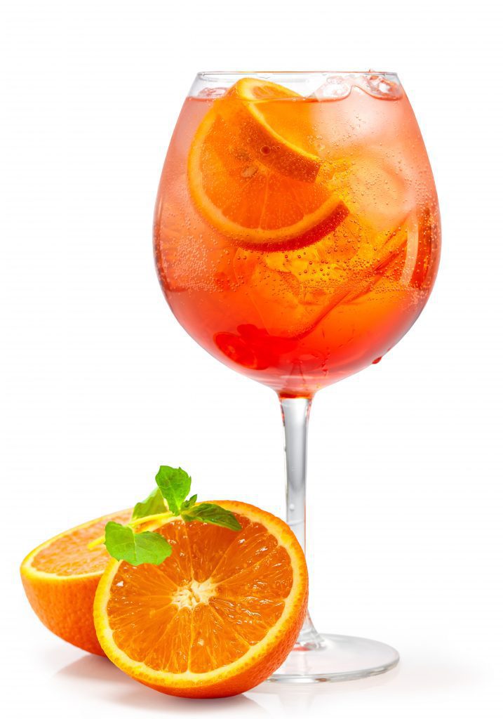 a cocktail glass with aperol spritz